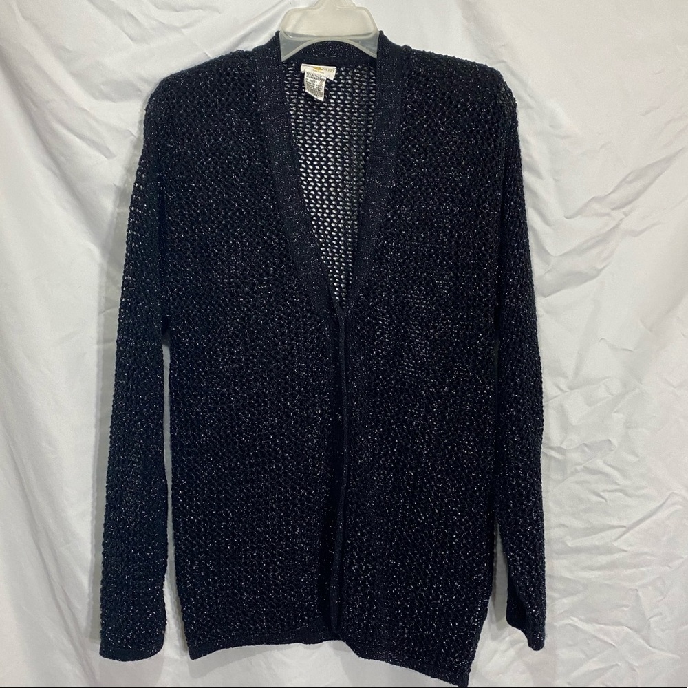 Vintage loose knit metallic black cardigan S shimmer